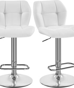 Yaheetech Juego de 2 Taburetes de Bar, Taburetes Altos de Cocina Blanco | Sillas Altas, Altura Ajustable Entre 62,5 y 84,5cm, Giratorio con Respaldo y Reposapies, PU, para Salón, Comedor, Mostrador