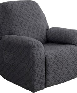 ele ELEOPTION - Funda de sillón relax extensible, funda para sofá relax de 1 plaza con bolsillo lateral, para sillón reclinable de relajación y masaje, 4 piezas con jacquard (gris oscuro)