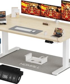 Homall Escritorio eléctrico de pie de 140 x 80 cm con gancho de carga USB, escritorio ajustable en altura con 3 paneles inteligentes de memoria, soporte para escritorios de oficina en casa con tablero | Escritorio Elevable con Carga USB,Mesa Elevable Escritorios Equipado con 3 Funciones de Memoria y Recordatorio