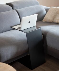 MILUKA Mesa Auxiliar Salon 30x40 cm en Forma de C, Metal Negro en una Pieza | Mesa alta elegante y robusta, Mesa auxiliar sofá para comer o para soporte portatil PC, Apta para balcón o terraza Exterior.