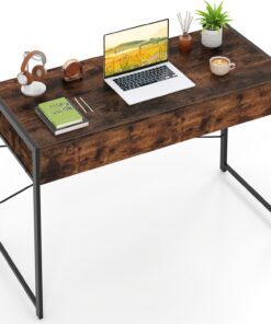 FANTASK Escritorio de Madera, 111 × 48 × 76 cm, Mesa de Ordenador con Marco de Metal y 2 cajones, Mesa de Trabajo Multifuncional para Estudio, Oficina, Estudio, Oficina en casa