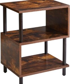 Aibiju Mesa Auxiliar de Diseño en Forma de S, Mesa Auxiliar para Sofá, Mesita de Noche de Estilo Industrial para Sala de Estar, Dormitorio/Espacio Estrecho, Color Retro+Patas Negras,YD-TM152H