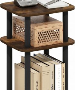 Furinno Just Mesa Auxiliar de 3 Niveles con Estante Abierto y diseño Curvo Redondo, fácil de Montar, para salón o Dormitorio, Color Pino ámbar