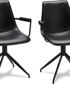 Furnhouse Ibbe Design Juego de 2 Negro Sillas de Comedor Giratorias Sillas de Cocina con Reposabrazos Isabel en Piel Sintética, Patas de Metal, Sillas para la Cocina Comedor Sala de Estar