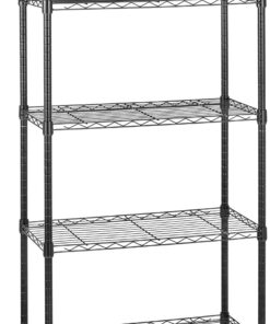 Amazon Basics Unidad de almacenamiento mediana de 5 baldas con ruedas de 4 in con estantes ajustables en altura y pies niveladores, peso máximo de 680 kg, negro, 76.2 x 35.6 x 164.5 cm (D x W x H)