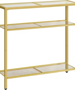 HOOBRO Mesa de Consola, Consola de Tres Niveles, Mesa Auxiliar de Sofá con Cristal Templado, Adecuada para la Entrada, Sala de Estar, Vestíbulo, Pasillo, Dormitorio, Dorado EGD21XG01G1