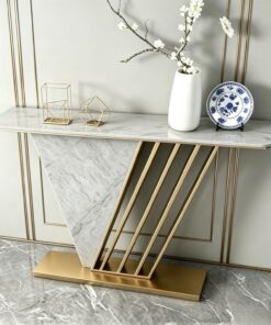 Mesa Consola Estrecha para Entrada y sofá, Marco Dorado geométrico | Marco metálico dorado, diseño estrecho para entrada, decoración del hogar