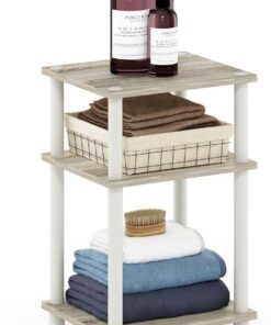 Furinno Just-Mesa Auxiliar Turn-N-Tube de 3 Niveles, Paquete de 1, Roble Sonoma/Blanco