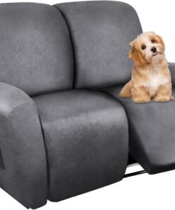 molasofa Funda para sofá biplaza, 6 piezas elásticas de cuero para sofá reclinable de 2 asientos, con bolsillo lateral, protector de muebles con parte inferior elástica (gris)