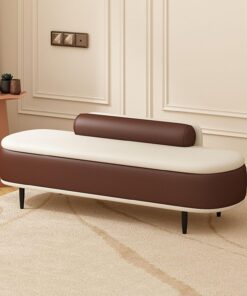 Banco de almacenamiento, Otomana tapizada de cuero de PU para el extremo de la cama del dormitorio, con gran espacio de almacenamiento para sala de estar, entrada, dormitorio(Coffee+off-white,100cm)