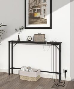 VEDECASA Mesa consola de 15 cm con estación de carga y puertos USB, mesa auxiliar estrecha, mesa baja, para entrada, salón, pasillo, oficina