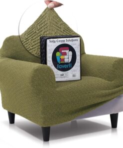 FAVERTI® Funda Sillón Premium 1 Plaza - Funda de Tejido Súper Elástico para Sillones de 70 a 100cm | Modelo BOCAIRENT | Verde | Funda Sillón Súper Ajustable | Protector Sillón Elegante Tacto Algodón