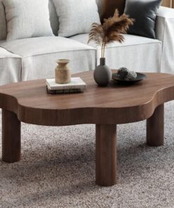 SEIFE Mesa de Centro de Madera con Forma de Nube para Sala de Estar, mesas de Centro Bajas y pequeñas de Nogal de Estilo Moderno para Espacios reducidos(Walnut Color,90 * 60cm/35 * 23in)