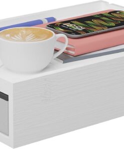 Relaxdays Mesita de Noche para Litera, Estante Cama Colgante, Mesilla Bambú, 14x37x26,5 cm, Cajón y Posavasos, Blanco