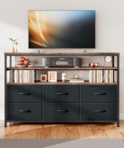 Mueble de TV de 100 cm de largo, mueble de TV con estantes para salón, dormitorio, marco de metal, negro, 80 x 100 x 30 cm