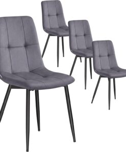 VASAGLE Sillas de Comedor de Terciopelo, Carga 120 kg Cada Una, Sillas de Cocina Acolchadas con Pies Ajustables, Estilo Moderno, para Salón, Juego de 4, Gris Pizarra KDC080GN01