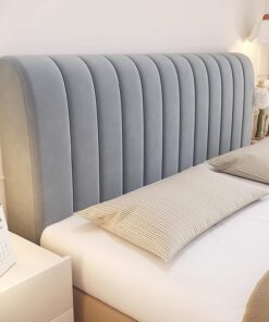 Funda para cabecero de cama de tela de terciopelo, funda acolchada gruesa con relleno suave, elástica y resistente al polvo, lavable y fácil de fijar, para varios tipos de cama en el dormitorio (gris