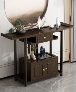 Genérico Mesa Consola de bambú con cajón y Espacio de Almacenamiento, Mesa Auxiliar Estrecha para recibidor con Estante Inferior, Mesa Elegante para Pasillo, Sala de Estar y Entrada (M)