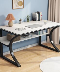 Escritorio de Oficina Grande, escritorios Modernos para computadora, Mesa de Estudio, Trabajo y Gaming con Estructura metálica para Oficina en casa(White+Black Frame,80x60x74cm)