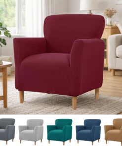 Funda elástica para sillón, 1 plaza, funda de sofá de jacquard, universal, extraíble, para gatos y perros (burdeos)
