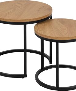 AC Design Furniture Spencer Juego de 2 mesas Redondas de Roble Salvaje y Patas metálicas Negras, Juego de Mesa de Centro para salón, Moderno Juego de Mesa Auxiliar, Mesa de lámpara para salón o