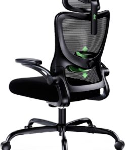 Marsail Silla Oficina Ergonómica, Silla Escritorio Ergonómica con Reposacabezas 2D Ajustable, Soporte Lumbar 2D, Reposabrazos Plegables 3D, Ajuste de Altura, Silla Oficina Giratoria hasta 136 kg