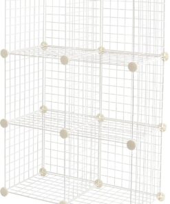 Amazon Basics Estantes apilables de rejilla de alambre compuestos por 6 cubos, 66 x 32 x 96.5 cm, Blanco | Estantes de almacenamiento apilables