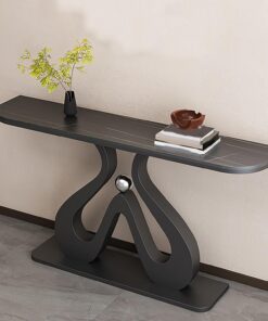 Mesa Consola de Entrada Estrecha Media Luna de Piedra sinterizada | Estructura metálica resistente, forma media luna ahorro de espacio, fácil montaje