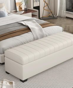 Taburete con Almacenamiento, | Banco otomano tapizado en piel sintética, con compartimento oculto(Wit,60cm/23.6in)