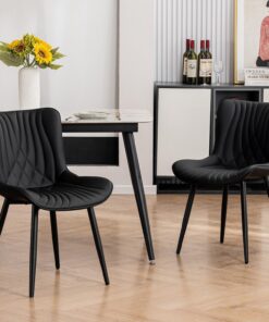 Kidol & Shellder Juego de 2 sillas de comedor modernas de piel sintética para comedor, silla de ocio con respaldo y patas de metal para sala de estar, color negro