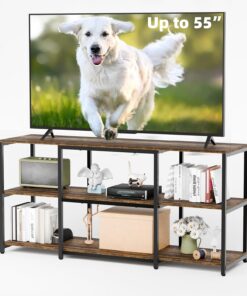 Aquzee Mueble de TV de 55 Pulgadas, 125 cm de Ancho, para televisores de 32-55 Pulgadas, Mueble de TV Industrial de Madera de 3 Niveles, con Espacio de Almacenamiento 125 x 35 x 59 cm