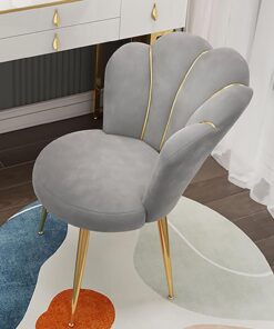 Taburete de terciopelo gris oscuro para sala de maquillaje, sillón decorativo con patas de metal, elegante banco de tocador para dormitorio y sala de estar, cómodo asiento de ocio