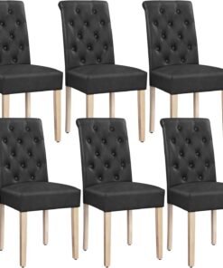 Yaheetech Juego de 6 Sillas de Comedor Acolchada de Piel sintética Negro | Ergonómico, Diseño Moderno, con Respaldo Alto, Montaje Rápido, Tejido transpirable, Silla para Comedor Cocina