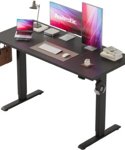 Agilestic 120 x 60 cm Escritorio Elevable Eléctrico con Tablero Escritorio Regulable en Altura Eléctrico Telescópico Bi-direccional con Control de Memoria y Tecnología Anticolisión, Negro