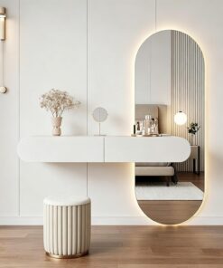 Tocador Flotante de Madera Blanca montado en Pared, Mesa de Maquillaje Moderna con cajones Totalmente ensamblada, Escritorio Espacios pequeños, Solo Mesa(80cm/31.5in)