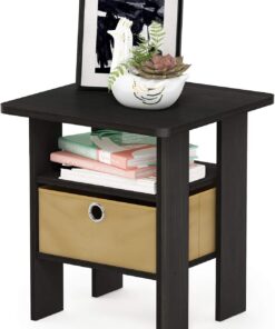 Furinno Andrey Mesa Auxiliar, Madera, Café expreso, 1 Pack | Estantes abiertos y bandeja de almacenamiento, mesita de noche, para sala de estar, dormitorio