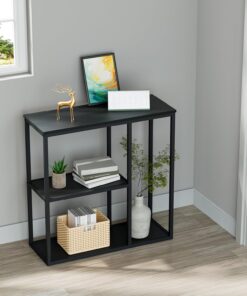 WOHOMO Mesa consola de 30 cm, mesa de entrada estrecha para sala de estar, 80 x 80 cm, mesa de sofá industrial negra con estantes de almacenamiento de 3 niveles para pasillo, pasillo, color negro