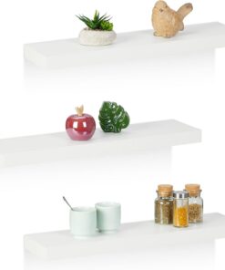 Relaxdays Estantes Pared Colgantes, Pack de 3, 60 x 15 cm, Baldas Flotantes, MDF, Diseño Moderno, Set Repisas, Blanco