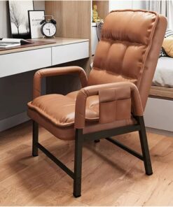 Silla moderna de cuero con respaldo ajustable y otomana de respaldo alto, ergonómica, sillón reclinable individual, cómodo sillón con acolchado grueso, color naranja. Tamaño: sin otomana