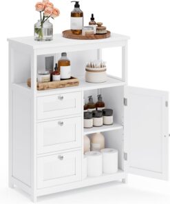 VASAGLE Mueble de Baño, Armario, Unidad de Almacenamiento, con 3 Cajones, Estantes Regulables, 30 x 60 x 80 cm, Blanco BBC542P31V1