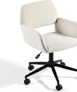 Silla de Oficina escandinava de Tela Beige giratoria Ajustable en Altura y 5 Ruedas para niños Que Trabajan en casa, 56,5 x 57,5 x 75-85 cm