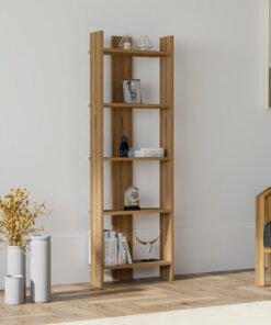 Hanah Home Soporte para libros de estilo escandinavo, acabado nogal, 52,4 x 149 x 22,6 cm, tablero de partículas 100% melamina, 18 mm de grosor, pared de montaña, ample storage