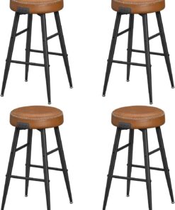 VASAGLE EKHO Colección - Juego de 4 Taburetes de Bar, Taburete Cocina, Taburete Desayuno, Cuero Sintético con Costuras, Moderno Siglo Medio, 63 cm Alto, Silla Comedor, Fácil Montaje, Marrón Caramelo
