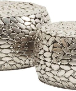 Kare Design Pebbles Deluxe, mesa de centro plata, set de 2, 56/66cm diámetro, redonda, estable, mesas auxiliares para recibidor, salón, dormitorio, 30x66x66 cm