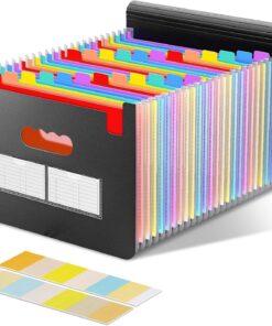 Diboniur Carpeta Clasificadora A4, Carpetas Archivadoras Expandible 25 Bolsillos, Portátil Acordeón Clasificador Documentos, Carpeta Separadores Archivador A4 para Oficina, Escuela (Negro)