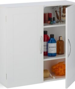 Relaxdays Armario Baño Colgante, 2 Puertas, 3 Estantes Ajustables, 60 x 60 x 20 cm, Mueble Aseo para Pared, Blanco