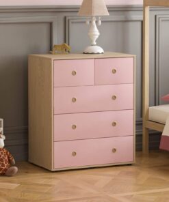 Junior Vida Neptune - Cómoda de 5 cajones para Almacenamiento de Dormitorio Moderno para niños (Rosa y Roble)