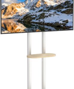 UNHO Soporte de TV de Pie con Ruedas: Soporte TV Mueble de Acero Resistente con Estante para 40-75 Pulgadas, Altura Ajustable 123-156 cm, MAX VESA 600x400, Carga 60 kg (Blanco)