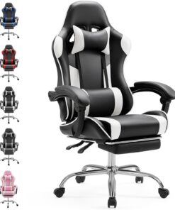 Sweetcrispy Silla para Videojuegos, Silla de Oficina ergonómica con reposapiés, sillas de PC para Videojuegos con reposacabezas cojín Lumbar, Silla de Juegos Ajustable de 90 a 150°, Silla de