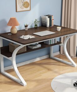 Escritorio de Oficina Grande, escritorios Modernos para computadora, Mesa de Estudio, Trabajo y Gaming con Estructura metálica para Oficina en casa(Walnut+White Frame,80x60x74cm)